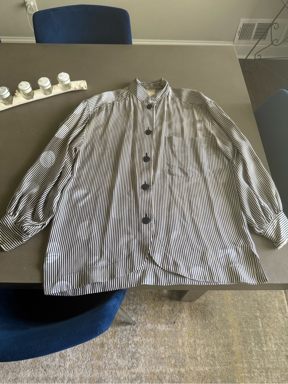 Vintage Yves Saint Laurent Navy & White Striped Silk Shirt